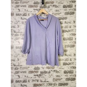Fenini‎ Asymmetric Purple BoHo V Neck Shirt Size Large Tunic Top READ